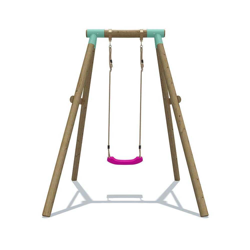pink,red,lime green,blue,orange and yellow single seat wooden swing 
