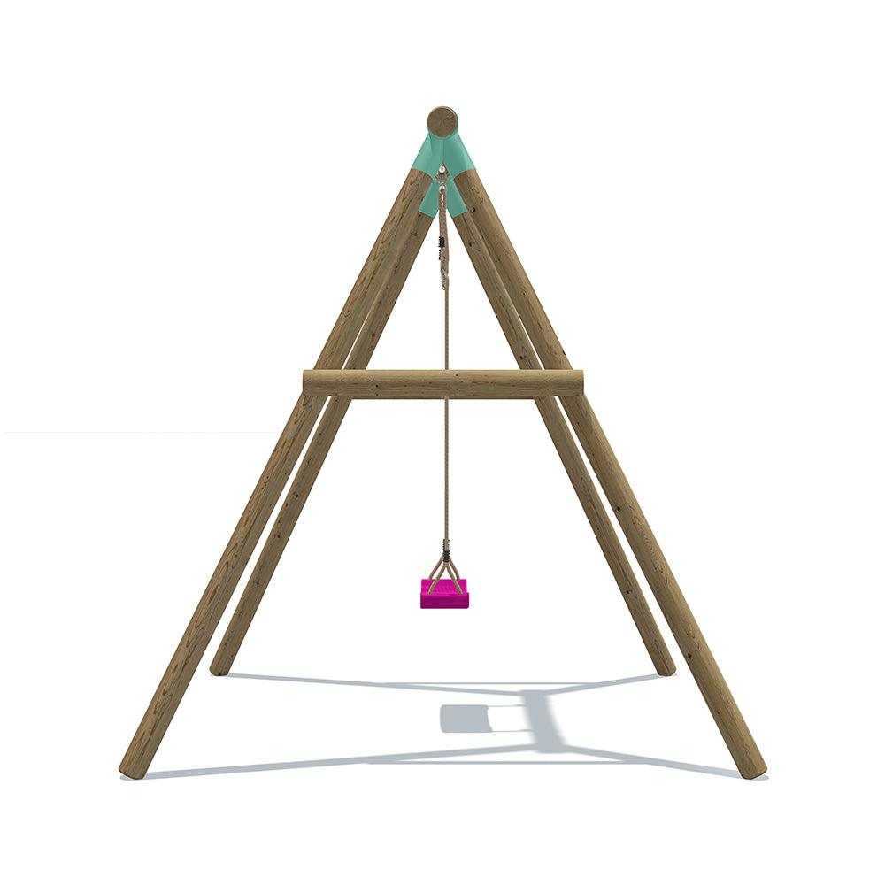 pink,red,lime green,blue,orange and yellow single seat wooden swing 