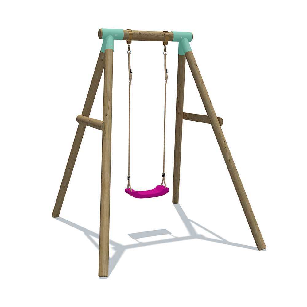 pink,red,lime green,blue,orange and yellow single seat wooden swing 