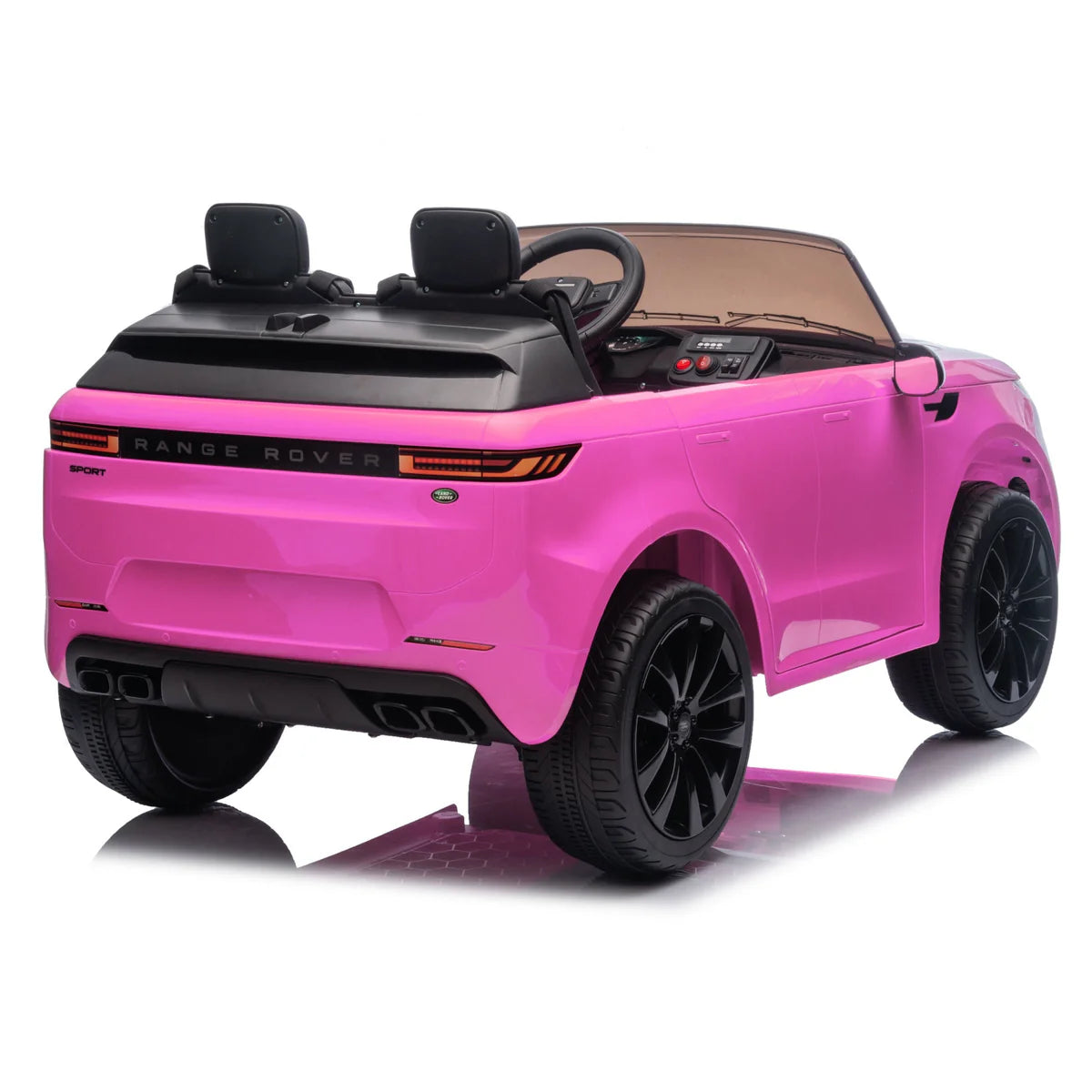 Pink toy car with black wheels on a white background