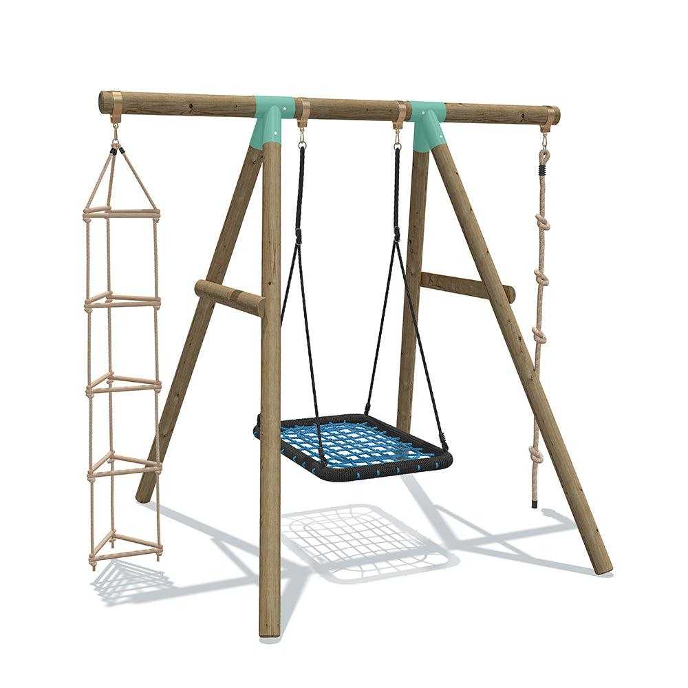 Wild Aussie 3 in 1 Rectangle Wooden Swing Set With Rope & Ladder